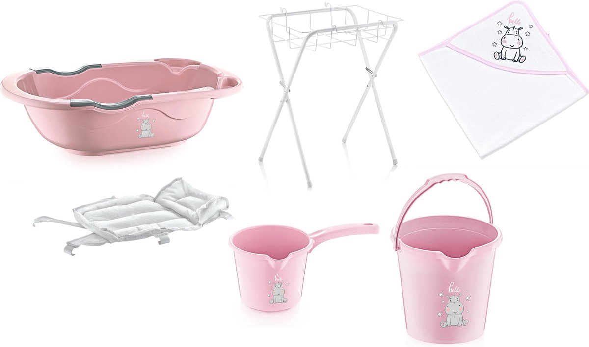 Badset + Standaard | Babyjem 6-delig Roze Nijlpaard Hello